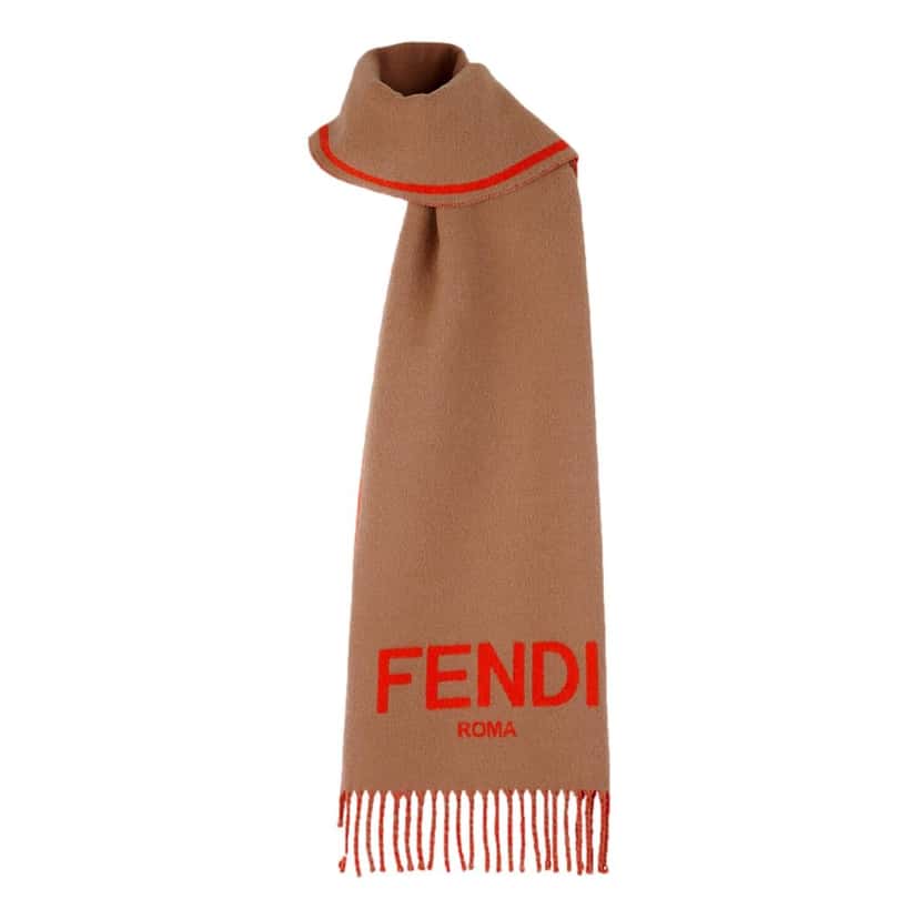 Fendi Fendi Roma Cashmere Scarf Beige Orange Logo Beige Wool Never worn - Back View
