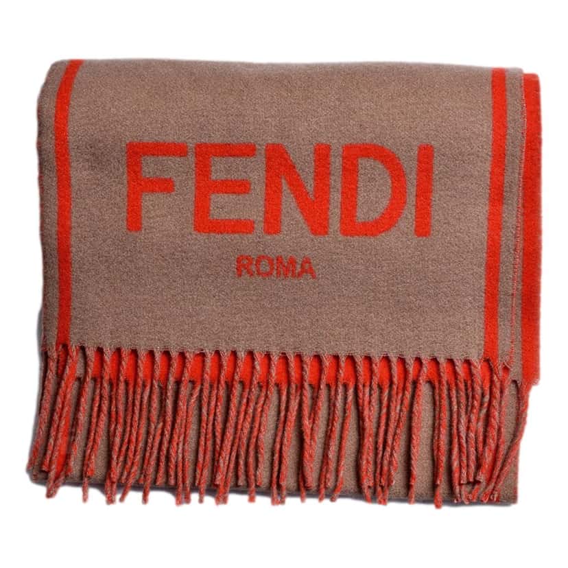 Fendi Fendi Roma Cashmere Scarf Beige Orange Logo Beige Wool Never worn - Inside View