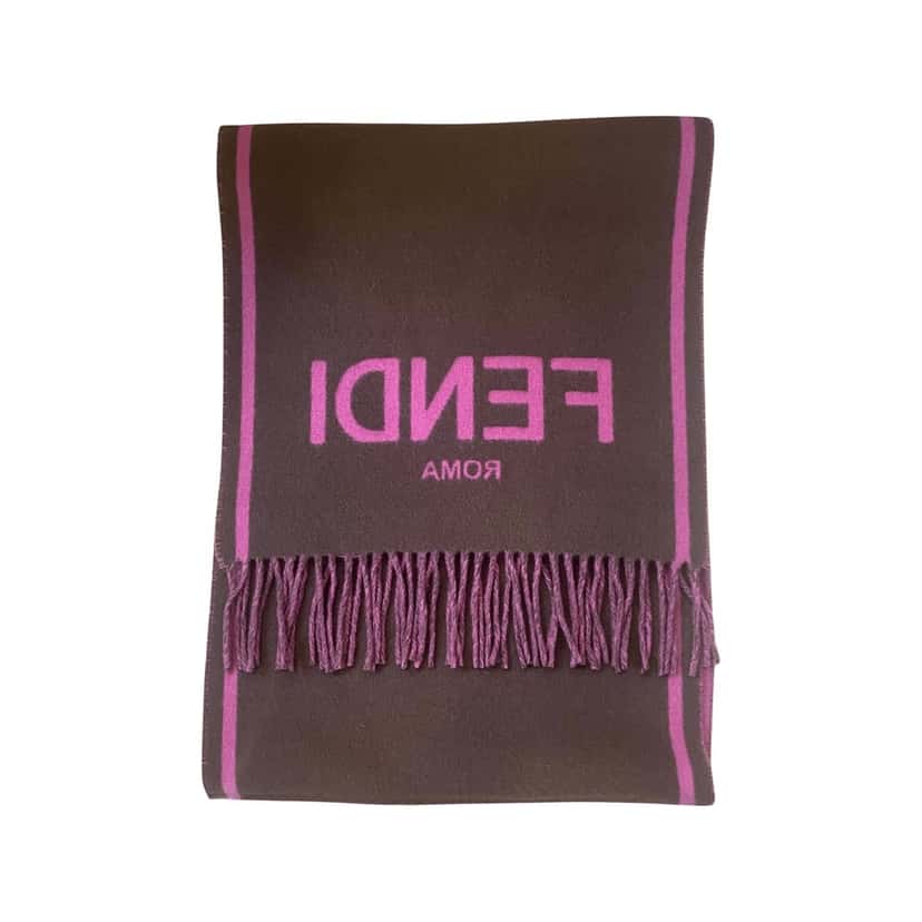 Fendi Fendi Roma Cashmere Scarf Purple Grey Logo Grey Wool Good condition - Back View