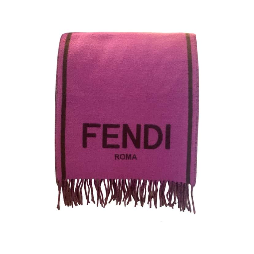 Fendi Fendi Roma Cashmere Scarf Purple Grey Logo Grey Wool Good condition - Inside View