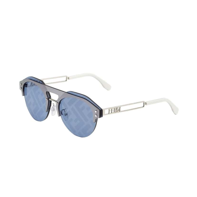 Fendi Fendi Technicolour Blue FF Print Lenses Palladium Pilot Frame Sunglasses Blue Never worn - Back View