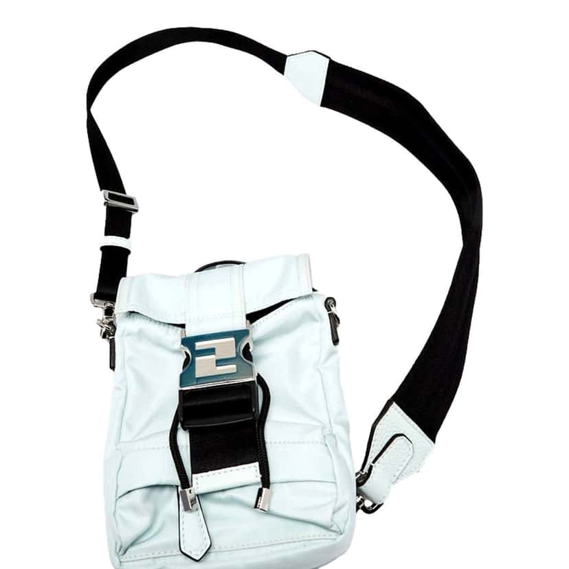 Fendi Fendi Fendiness Mini Backpack Crossbody Cyber Blue Nylon FF Mesh Blue Leather Never worn - Box View