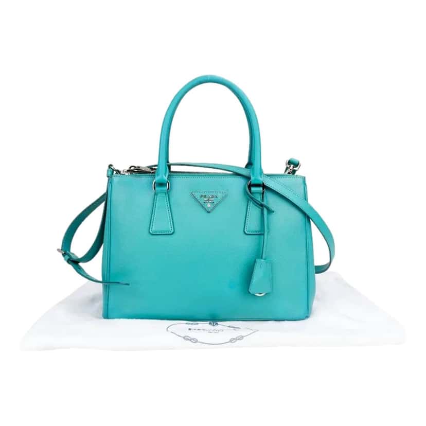 Prada Prada Galleria Saffiano Lux Leather Small Tote Handbag Giada Teal Blue Leather Never worn - Back View