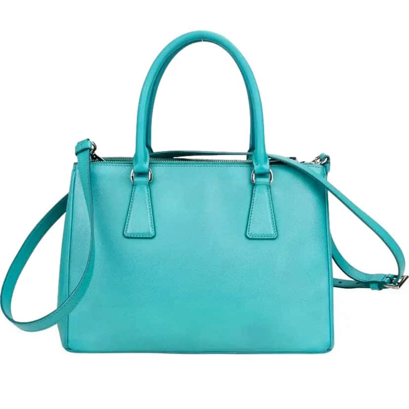 Prada Prada Galleria Saffiano Lux Leather Small Tote Handbag Giada Teal Blue Leather Never worn - Model View