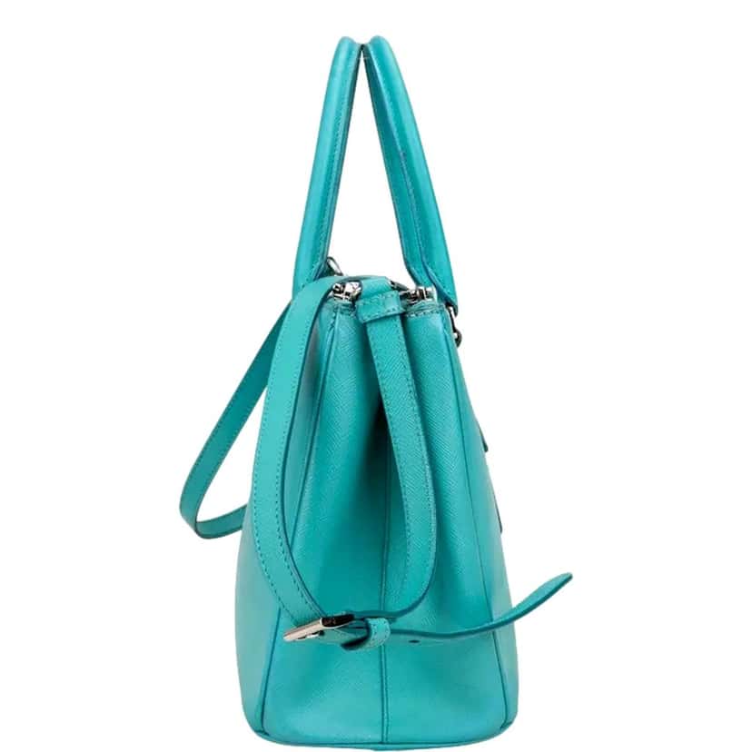 Prada Prada Galleria Saffiano Lux Leather Small Tote Handbag Giada Teal Blue Leather Never worn - Box View