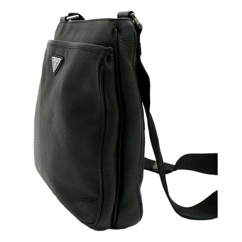 Prada Prada City Vitello Leather Black Messenger Crossbody Bag Black Canvas Never worn - Inside View