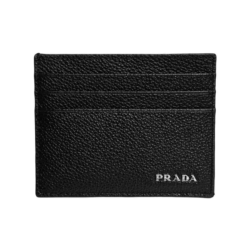 Prada Prada Vitello Micro Grain Leather Black Card Holder Wallet Black Leather Never worn - Front View