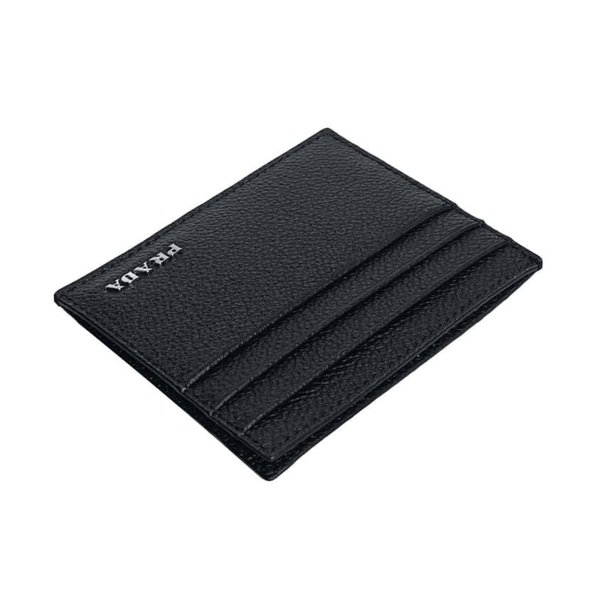 Prada Prada Vitello Micro Grain Leather Black Card Holder Wallet Black Leather Never worn - Model View