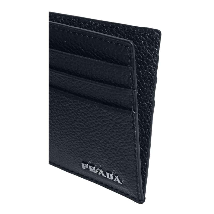 Prada Prada Vitello Micro Grain Leather Black Card Holder Wallet Black Leather Never worn - Box View