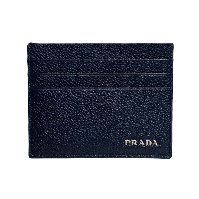 Prada Prada Vitello Micro Grain Leather Baltico Blue Card Holder Wallet Blue Leather Never worn - Front View