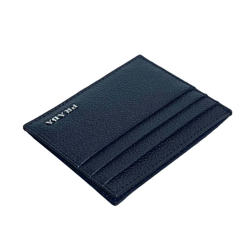 Prada Prada Vitello Micro Grain Leather Baltico Blue Card Holder Wallet Blue Leather Never worn - Model View