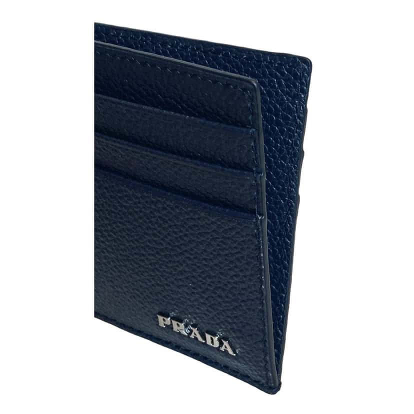 Prada Prada Vitello Micro Grain Leather Baltico Blue Card Holder Wallet Blue Leather Never worn - Box View
