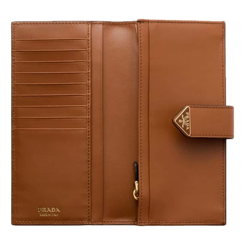 Prada Prada City Smooth Calfskin Long Wallet in Cognac Brown Brown Leather Never worn - Model View
