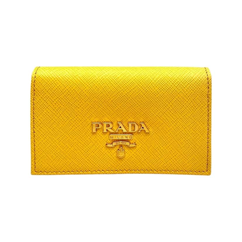 Prada Prada Saffiano Yellow Leather Card Case Wallet Yellow Leather Never worn - Front View