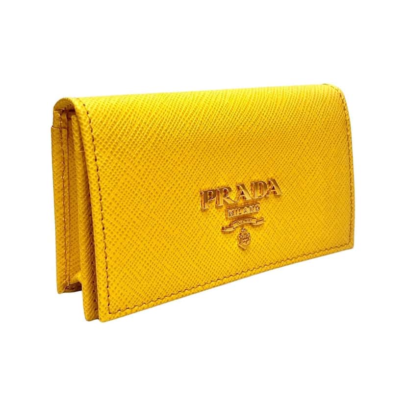 Prada Prada Saffiano Yellow Leather Card Case Wallet Yellow Leather Never worn - Back View