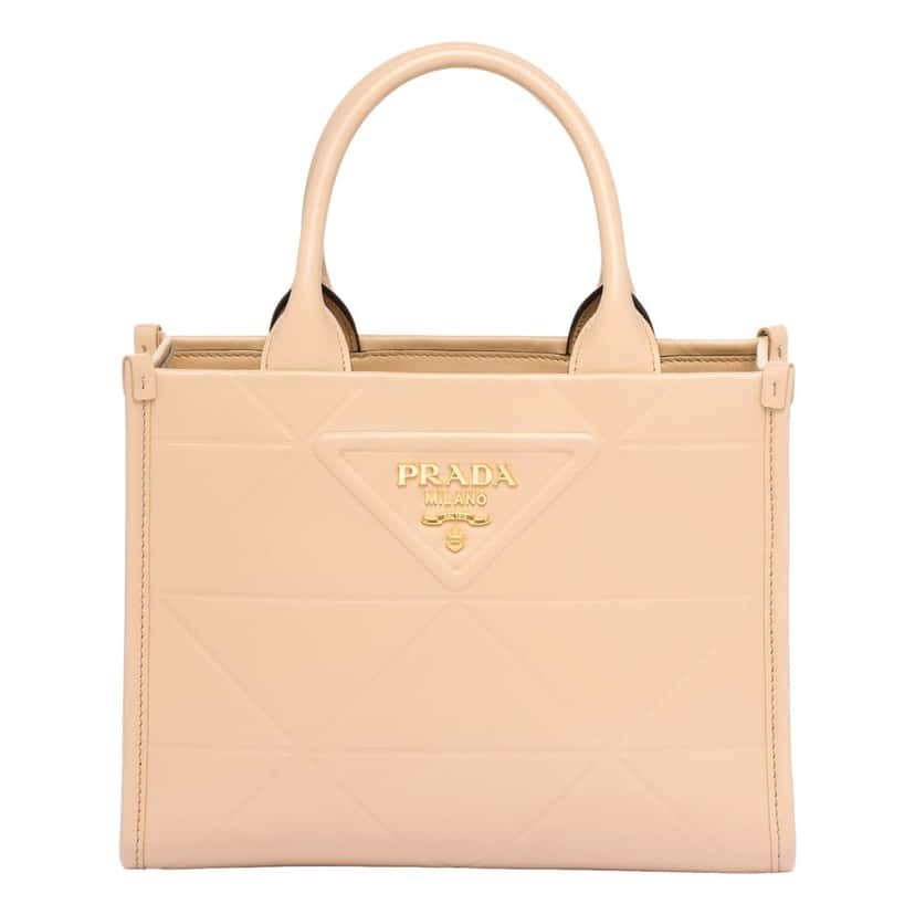 Prada Prada Symbole Soft Calfskin Leather Sabbia Sand Triangle Quilted Mini Tote Bag Beige Leather Never worn - Front View