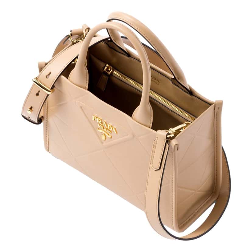 Prada Prada Symbole Soft Calfskin Leather Sabbia Sand Triangle Quilted Mini Tote Bag Beige Leather Never worn - Back View