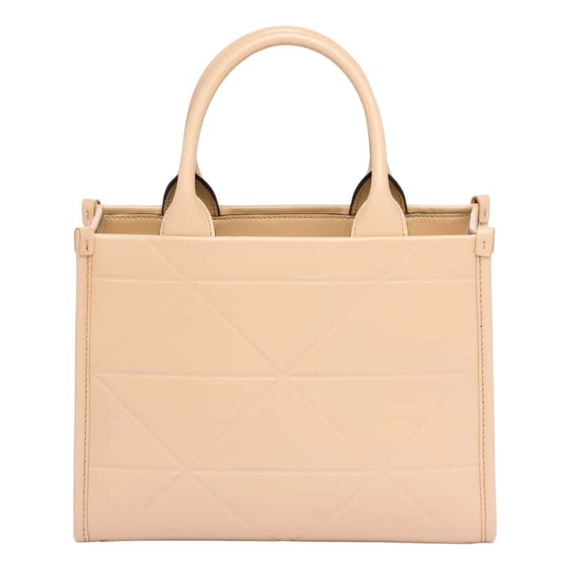Prada Prada Symbole Soft Calfskin Leather Sabbia Sand Triangle Quilted Mini Tote Bag Beige Leather Never worn - Model View