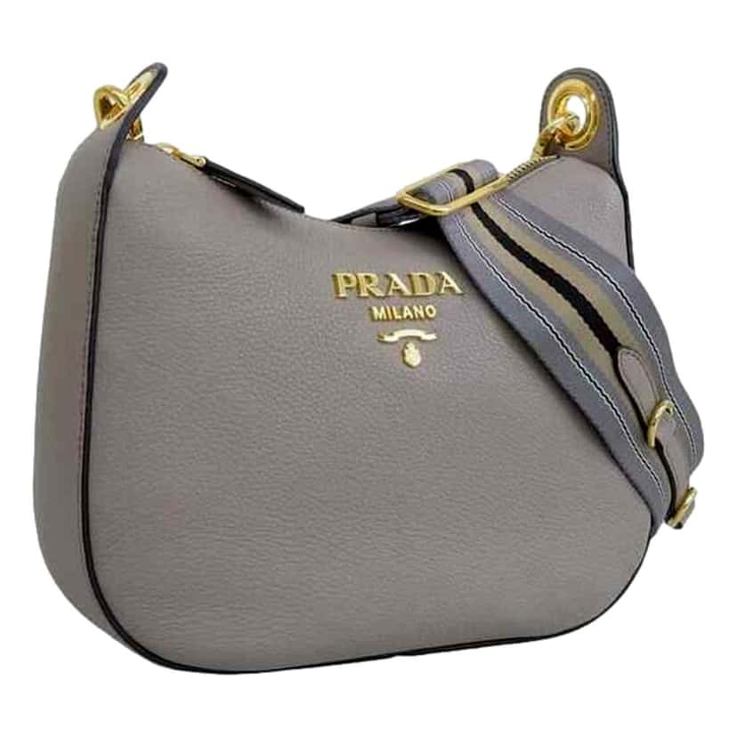 Prada Prada Vitello Phenix Zippered Messenger Hobo Grey Leather Shoulder Bag Grey Leather Good condition - Front View
