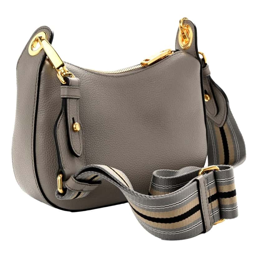 Prada Prada Vitello Phenix Zippered Messenger Hobo Grey Leather Shoulder Bag Grey Leather Good condition - Back View