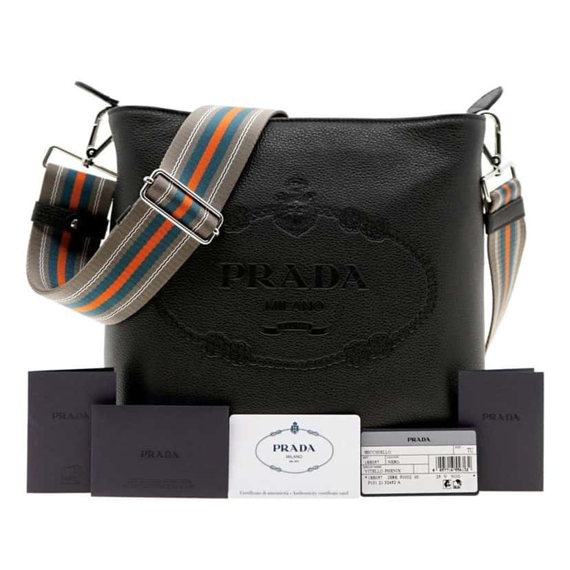 Prada Prada Vitello Phenix Black Leather Web Strap Crossbody Bucket Bag Black Leather Never worn - Inside View