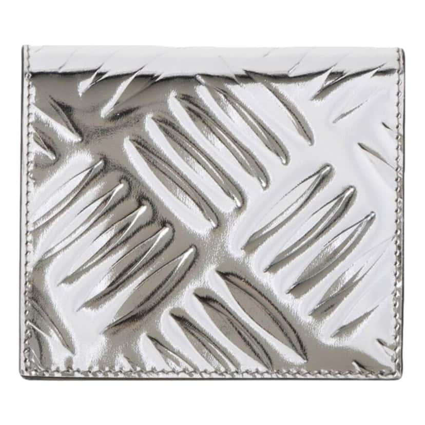 Prada Prada Spazzolato Foldover Card Wallet Metallic Silver Embossed Leather Silver Leather Never worn - Back View