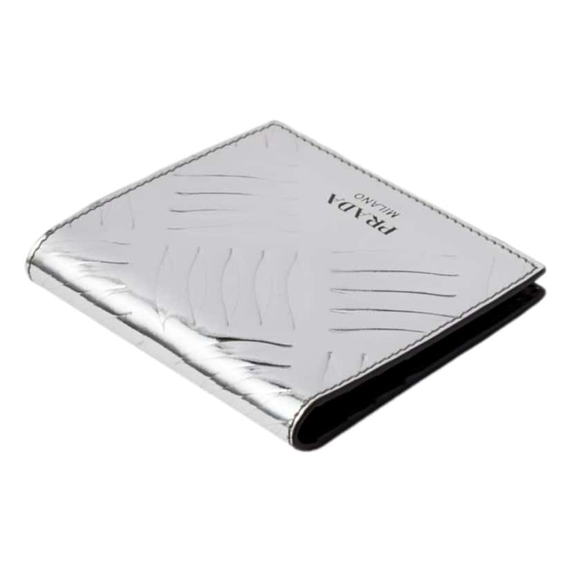 Prada Prada Spazzolato Foldover Card Wallet Metallic Silver Embossed Leather Silver Leather Never worn - Inside View