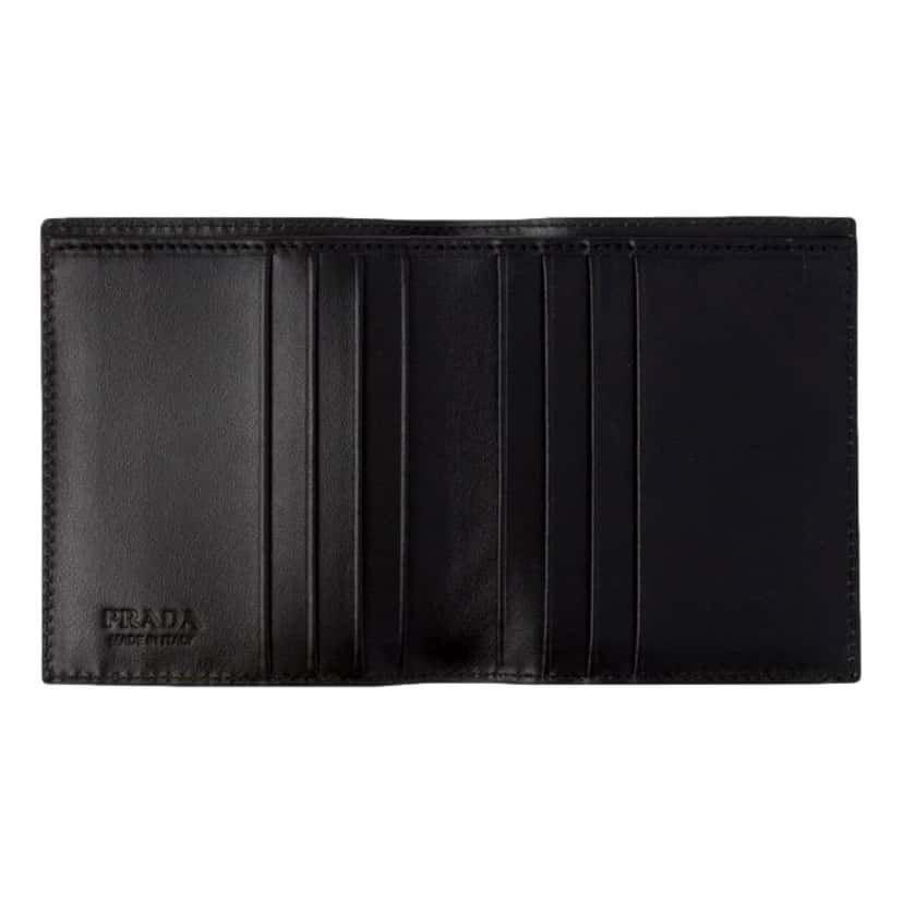 Prada Prada Spazzolato Foldover Card Wallet Metallic Silver Embossed Leather Silver Leather Never worn - Model View