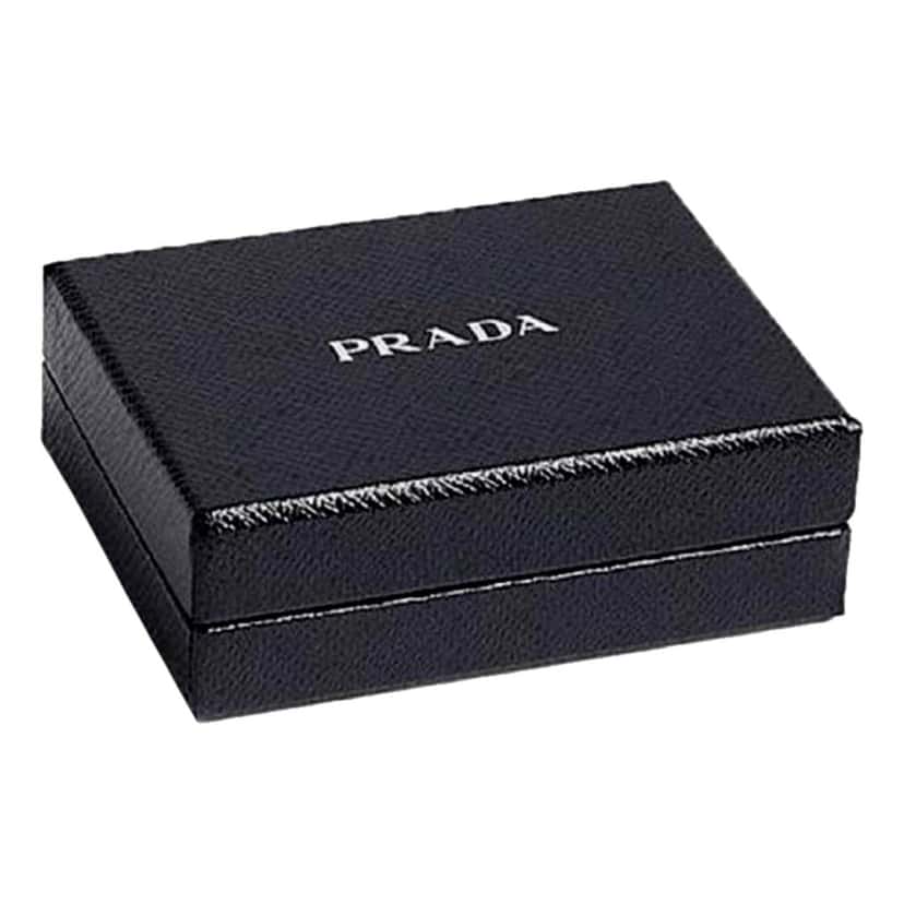 Prada Prada Spazzolato Foldover Card Wallet Metallic Silver Embossed Leather Silver Leather Never worn - Box View