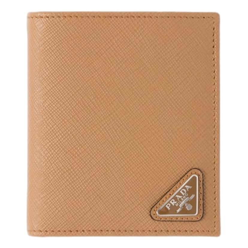 Prada Prada Caramel Saffiano Leather Silver Triangle Logo Bifold Card Holder Wallet Beige Leather Never worn - Back View