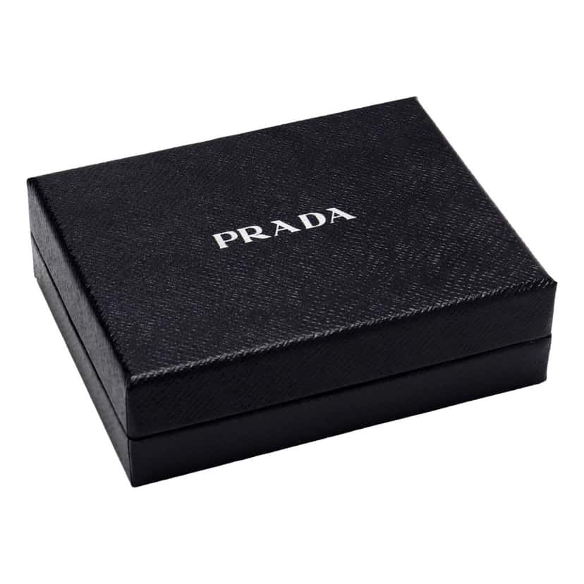 Prada Prada Caramel Saffiano Leather Silver Triangle Logo Bifold Card Holder Wallet Beige Leather Never worn - Box View