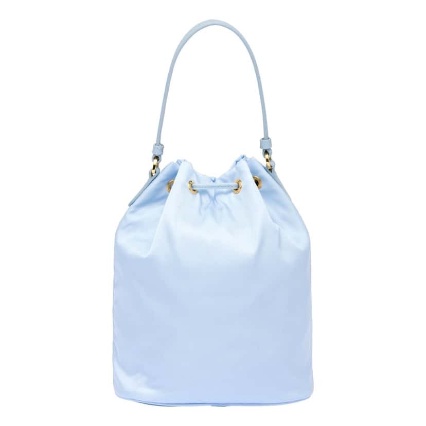 Prada Prada Duet Tessuto Nylon Ostrich Leather Cielo Blue Bucket Bag Blue Leather Never worn - Back View
