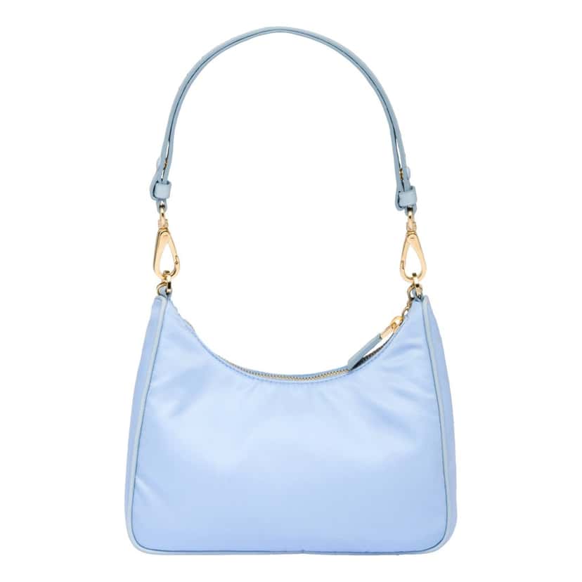 Prada Prada 2Way Tessuto Nylon and Ostrich Leather Shoulder Handbag in Cielo Blue Blue Leather Never worn - Back View