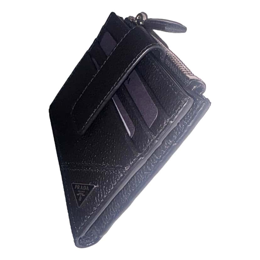 Prada Prada Black Vitello Grain Leather Card Case Bifold Wallet with Zipper Coin Pouch Black Leather Never worn - Model View