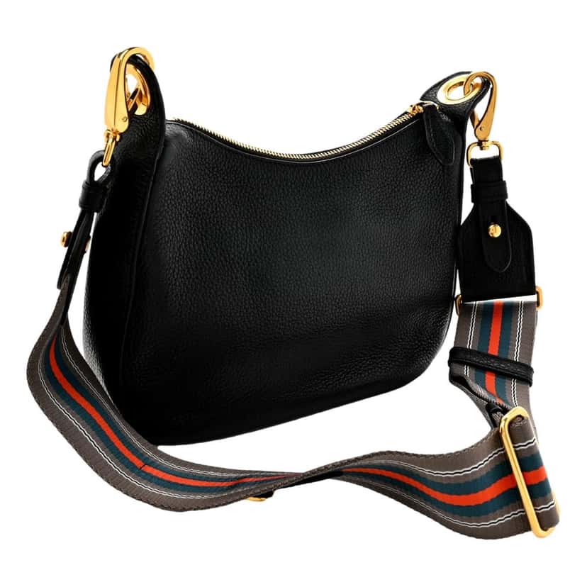 Prada Prada Vitello Phenix Zippered Messenger Hobo Black Leather Shoulder Bag Black Leather Good condition - Back View