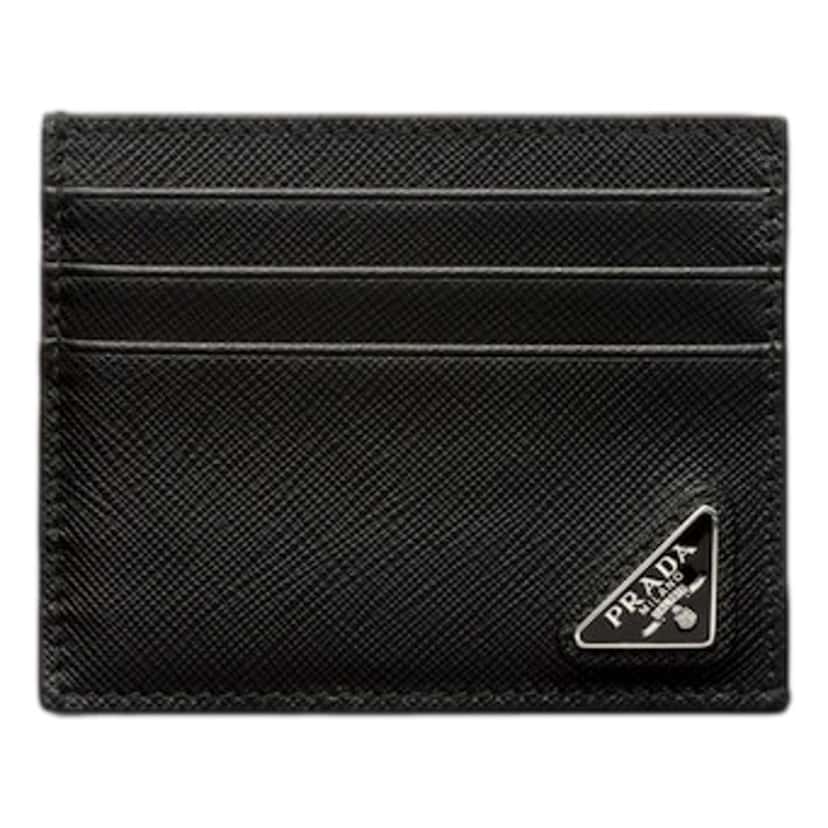 Prada Prada Saffiano Mens Credit Card Wallet Black Nero Silver Triangle Enamel Logo Other Leather Never worn - Front View