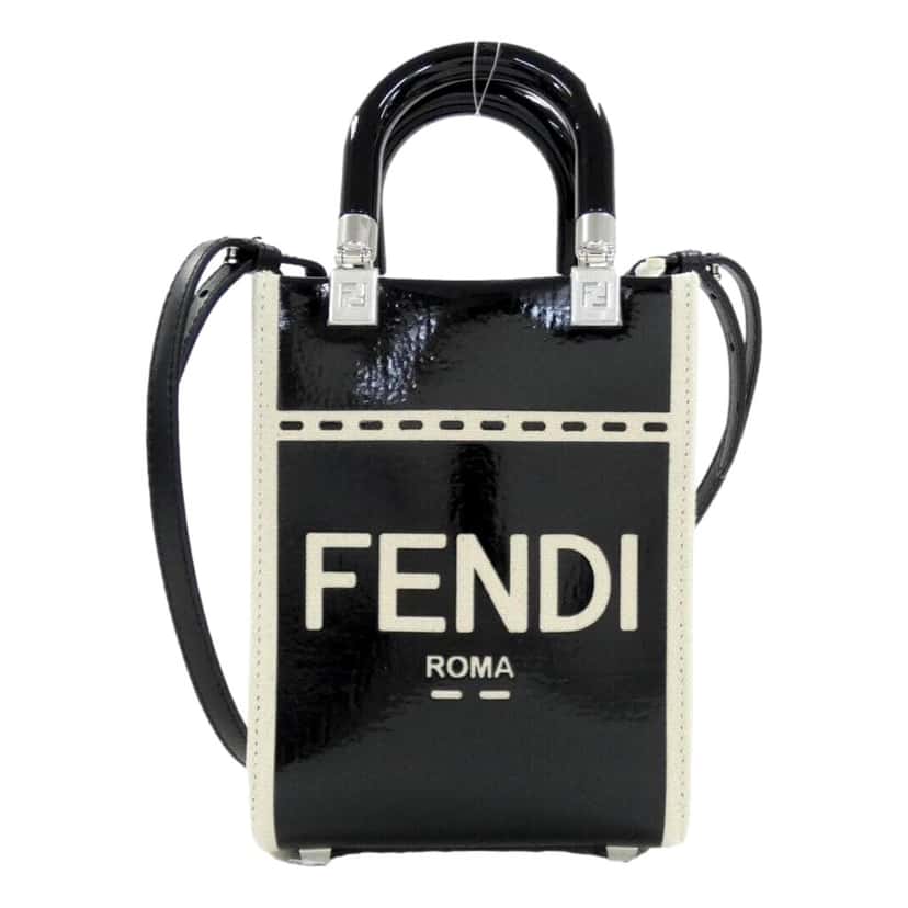 Fendi FENDI FF Mini Bag Shopper Tote Crossbody Bag Leather and Canvas Black Black Leather Never worn - Front View