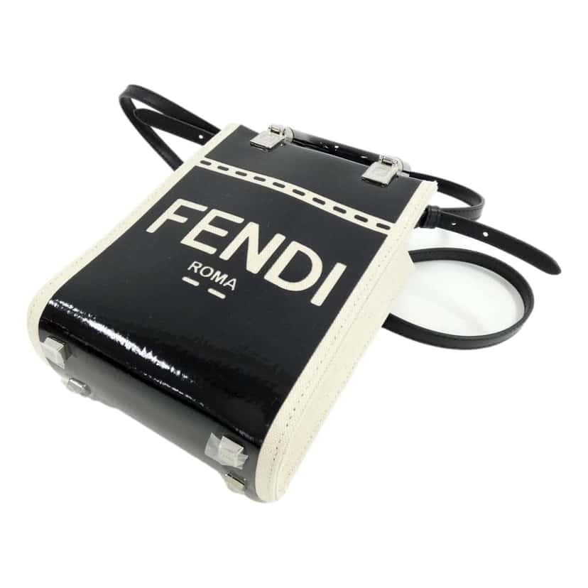 Fendi FENDI FF Mini Bag Shopper Tote Crossbody Bag Leather and Canvas Black Black Leather Never worn - Back View