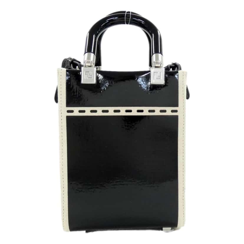 Fendi FENDI FF Mini Bag Shopper Tote Crossbody Bag Leather and Canvas Black Black Leather Never worn - Inside View