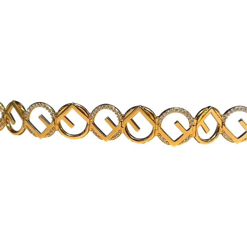 Fendi Fendi F is Fendi Logo Choker Necklace White Crystal Gold Metal Chain Gold Lace Never worn - Back View