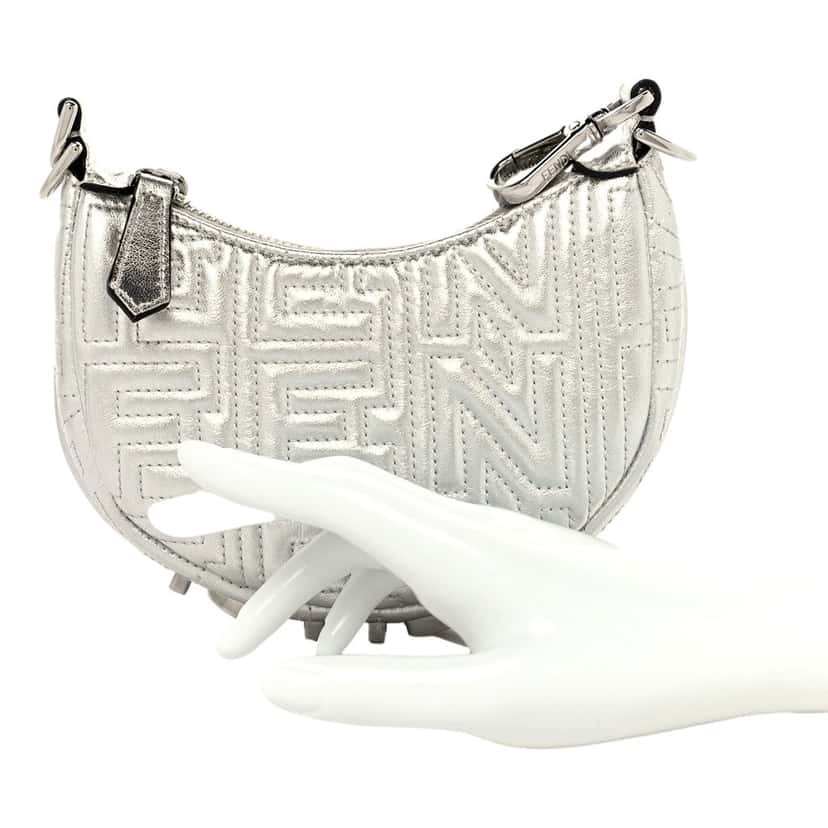 Fendi Fendi x Marc Jacobs Fendigraphy Silver Mini Hobo Leather Bag Silver Leather Never worn - Inside View