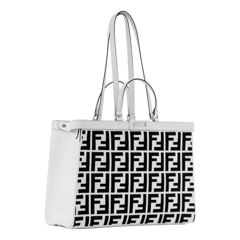 Fendi Fendi FF Canvas X-Tote Bag Black White Leather Trim Turn Lock Black Leather Never worn - Back View