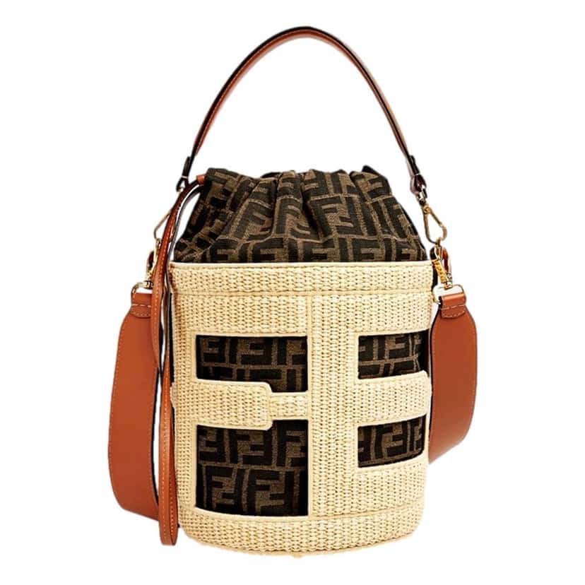 Fendi Fendi Step Out Straw and Canvas Medium Shoulder Bucket Bag Beige Canvas Never worn - Inside View