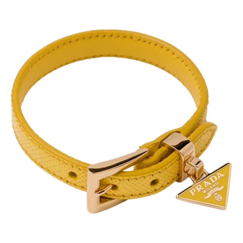 Prada Prada Saffiano Leather Thin Buckle Bracelet Yellow Yellow Leather Never worn - Front View