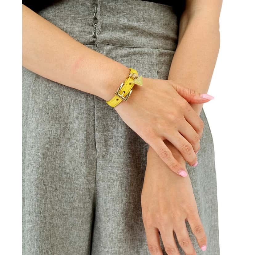 Prada Prada Saffiano Leather Thin Buckle Bracelet Yellow Yellow Leather Never worn - Back View