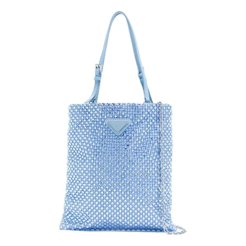 Prada Prada Mini Satin Crystal Embellished Double Handle Crossbody Handbag Light Blue Blue Satin Never worn - Back View