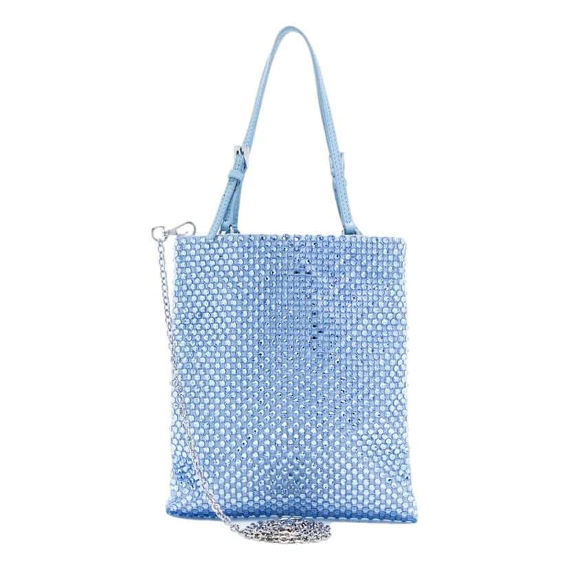 Prada Prada Mini Satin Crystal Embellished Double Handle Crossbody Handbag Light Blue Blue Satin Never worn - Inside View