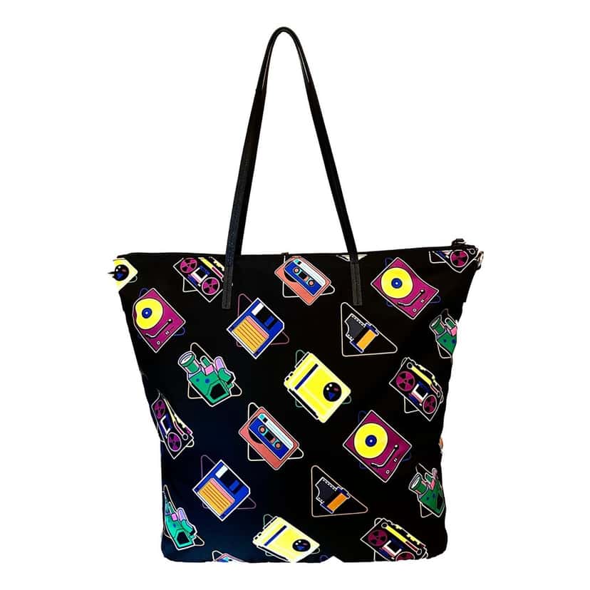Prada Prada Cassette Print Black Nylon Convertible Shopping Tote Handbag Other Never worn - Model View