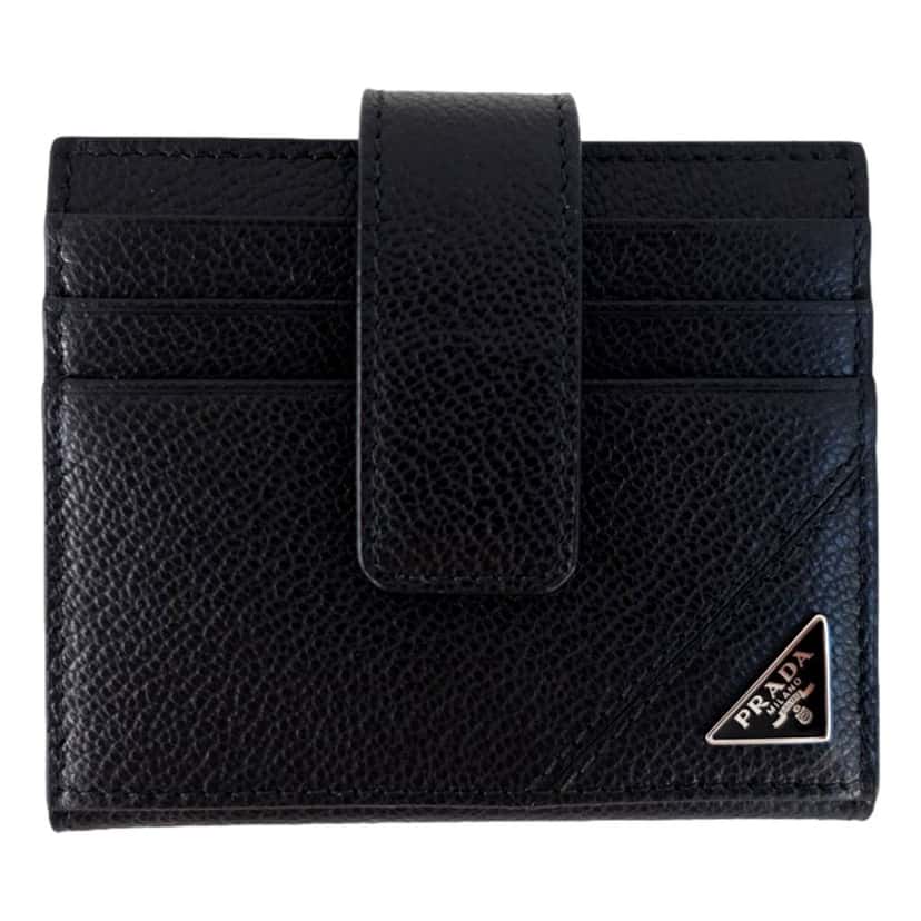Prada Prada Black Vitello Grain Leather Card  Bifold Wallet Black Leather Never worn - Front View