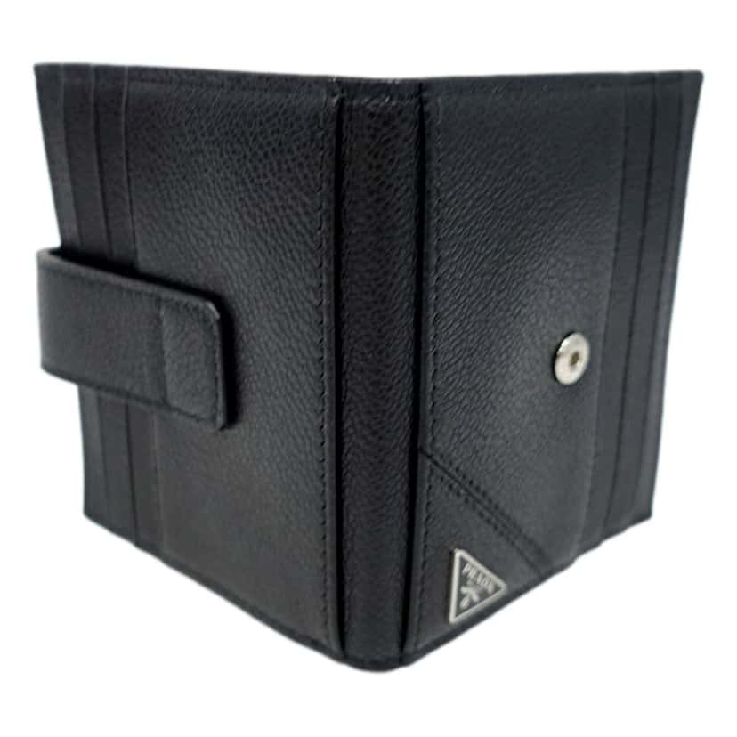 Prada Prada Black Vitello Grain Leather Card  Bifold Wallet Black Leather Never worn - Back View